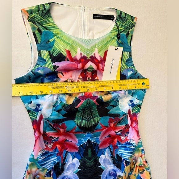 Karen Millen tropical print sleeveless scuba skater dress multi NWT Sz-4 T1 - Picture 9 of 15